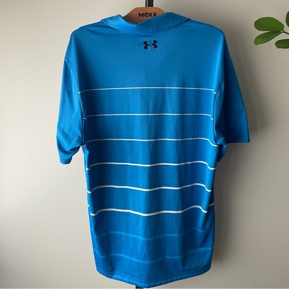 Under Armour The Playoff Polo Golf Blue White Striped Mens Size Large - Picture 3 of 7